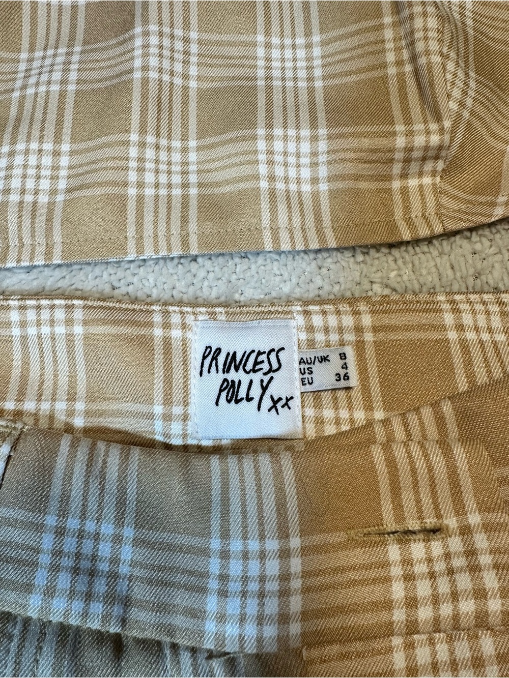 Princess Polly Beige Plaid Wide Leg Pants - Picture 4 of 7